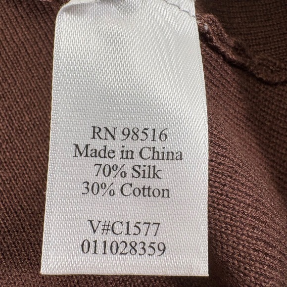 Coldwater Creek Brown Silk Cotton Blend 3/4 Sleeve V Neck Cardigan Sweater Sz S - Picture 4 of 10